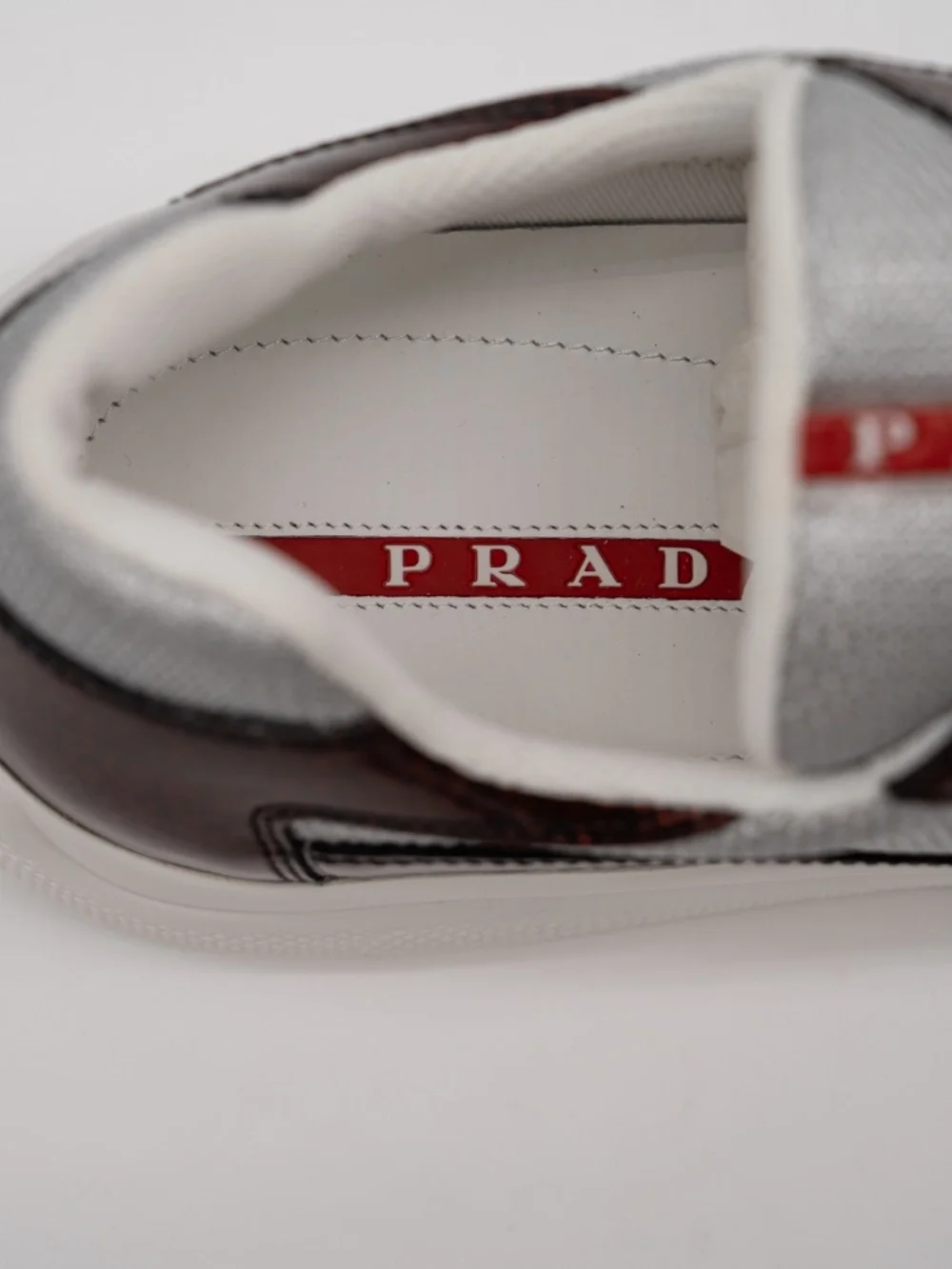 Prada America's Cup Men's Sneakers Burgundy Patent Leather Fabric Glitter 9 US